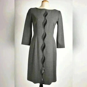 ALBERTA FERRETTI Grey Wool  Sequin 3/4 Sleeve Knee Length Tunic Dress 6US Italy
